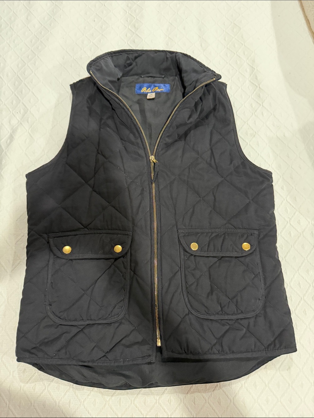 Blue Rain Black Quilted Zip Front Vest with Gold Hardware - Men’s M